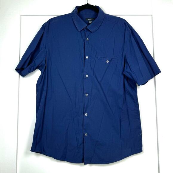Alfani Short Sleeve Navy Blue Button Down Shirt Size Large - Picture 1 of 3